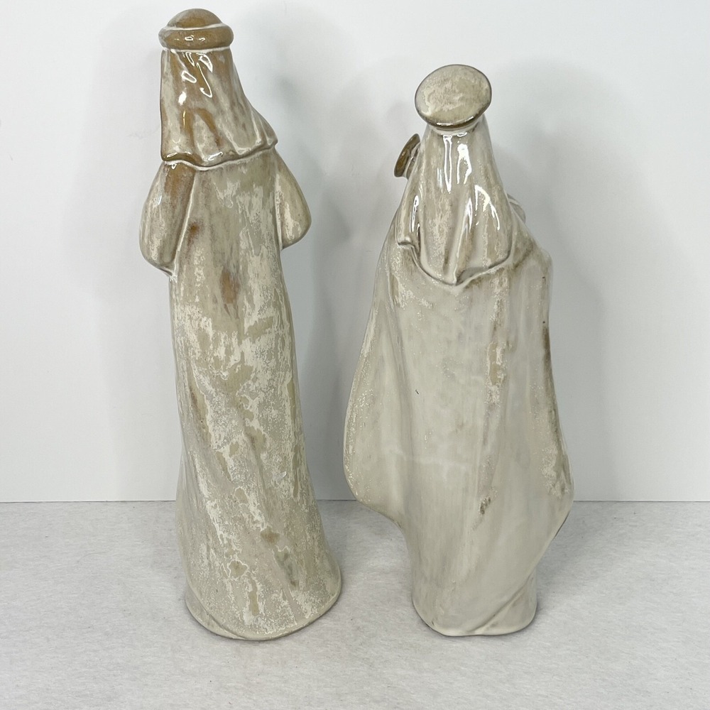 Holy Family Earthenware Glazed Clay Nativity Figurines Set Of 2 Vintage - Picture 7 of 14